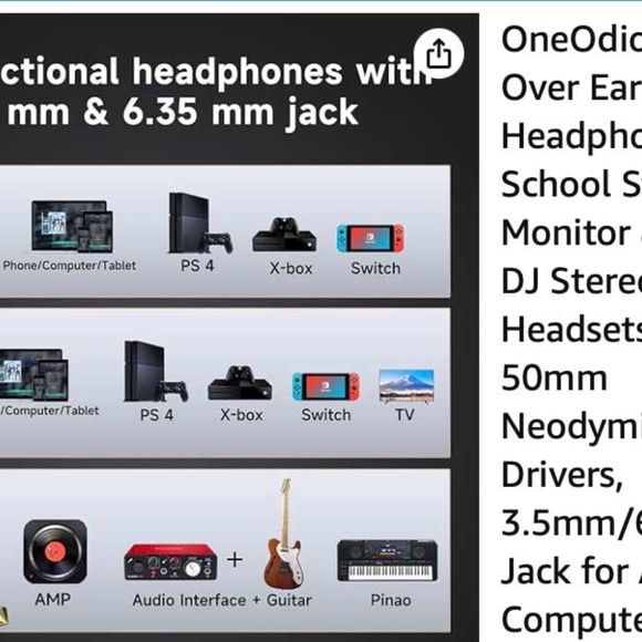 HEADPHONES, ONE ODIO PRO-10 OVER EAR WIRED HEADPHONES, 50MM NEODYMIUM DRIVERS, - Picture 10 of 10